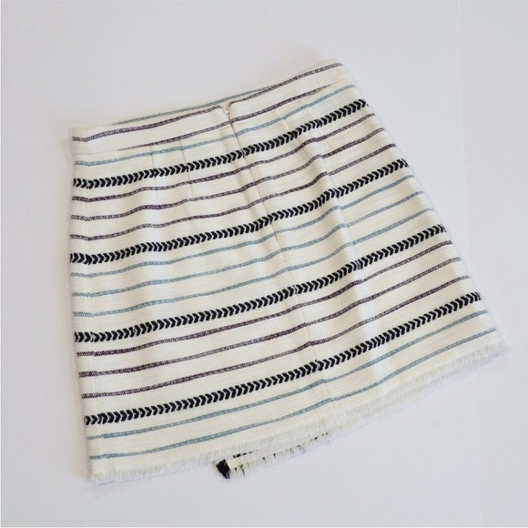 ANN TAYLOR LOFT Size 0P Faux Wrap Skirt Fringe White Blue Black 0 Petite - Picture 9 of 11